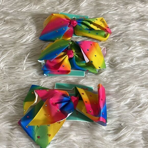 Copper key Hair Bow Girls rhinestone Rainbow set of 3 New - Picture 2 of 7
